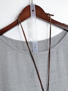 Linhara Blusa holgada de talla grande con mangas de murciélago, dobladillo con volantes y unicolor - Gris - Ver 3