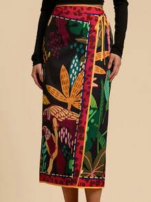 Travachic 1pc Women's Woven Printed Casual Skirt, Minimalist & Fashionable For Everyday Wear,Spring&Summer,Summer For Women,Beach For Woman,Western Wear Women,Spring Break,Concert Women,Boho,Rave,Tropical Vacation, Festival,Romantic Summer Dresses For Women Boho Tropical Vacation,Music Festival Skirt