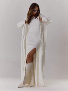 MUSERA Knit Racer Neck Maxi Dress With Matching Longline Cardigan Winter Autumn Cosy Cute Casual Night Out Date Night New Year Party Spring Elegant - White - View 5