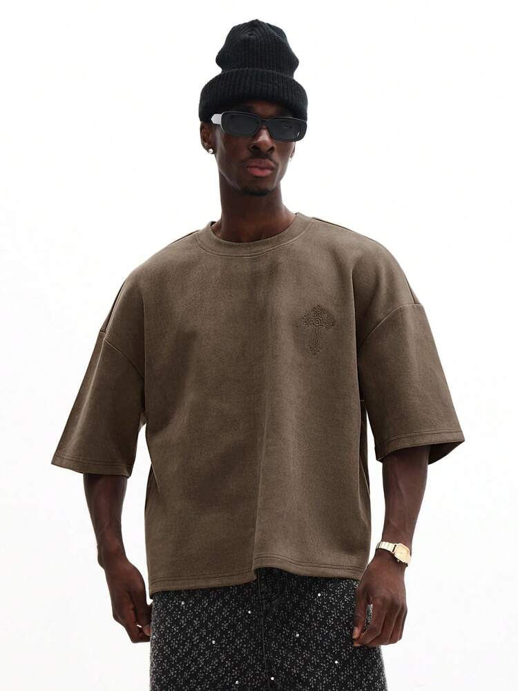 Oversized T-Shirt With Embroidered Cross Design