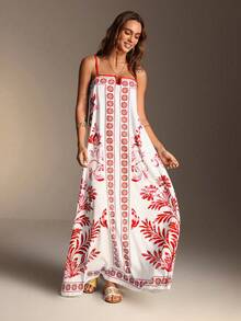 Swim Vcay 夏日海滩风宽松花卉中式印花长裙 - 彩色 - 查看 1