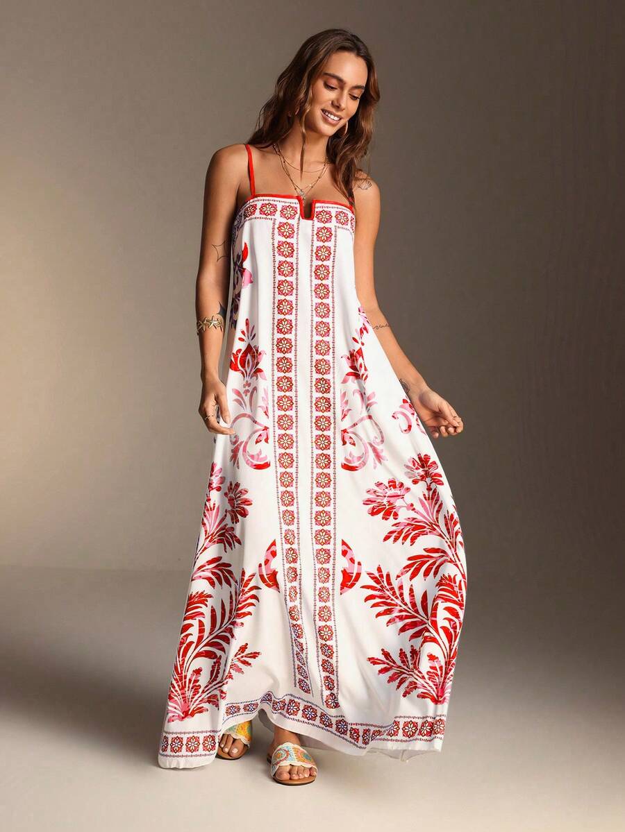 Swim Vcay 夏日海滩风宽松花卉中式印花长裙 - 彩色 - 查看 1