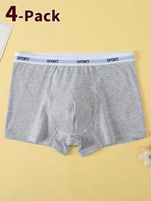 4条装青少年/青年纯色弹力腰带棉质平角内裤，四季皆宜，适合13-16岁人群