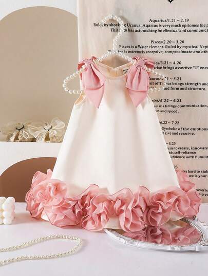 SHEIN Babygirl Elegant & Cute Color Block Bow Sleeveless Dress