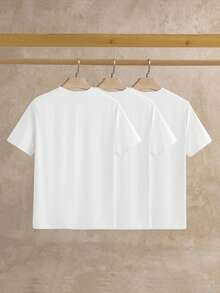 HIMLAND 3件套男士休闲标语印花圆领短袖T恤，通勤百搭 - 白色 - 查看 2