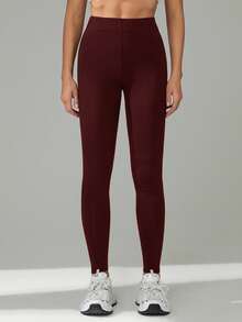 SHEIN Tall Women's Red Violet Knitted Fabric Plain Skinny Long Casual Pants Women Leggings Leggings - Red Violet - View 9
