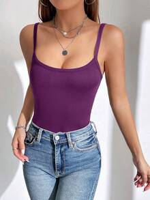 SHEIN Essnce Summer Casual Solid Color Bodysuit - Purple - View 5