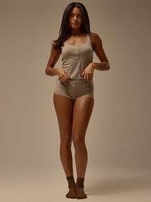 MUSERA ESSENTIALS Scoop Neck Fitted Button Detail Cotton Cami Top Coord Top Only  Winter Cosy Lounge Cute Everyday Lounge Essential