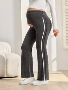 SHEIN Maternity High Waist Long Contrast Stripe Leggings - Grey - View 2