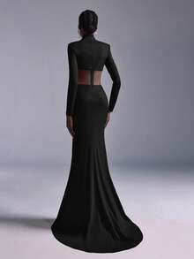 Elitara Minimalist Red Rhinestone Embellished Mermaid Maxi Dress, Suitable For Attending Formal Parties, Gatherings And Galas Cut Out Dresses - Black - View 4