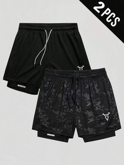 Gym Rark Pantalones cortos deportivos casuales de hombre con estampado de cabeza de toro y cordón en la cintura, para verano