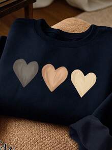 EMERY ROSE 女士渐变爱心印花休闲长袖卫衣，百搭畅销秋冬服饰 - 藏蓝色 - 查看 4