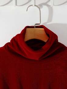 GlowEve 女式柔软天鹅绒高领插肩袖褶腰金属纽扣荷叶边下摆优雅复古酒红色高领上衣和配套腰带直腿酒红色裤子套装，适合圣诞节、情人节、中国新年、晚宴、郊游、春季、秋季、冬季 - 酒紅色 - 查看 4