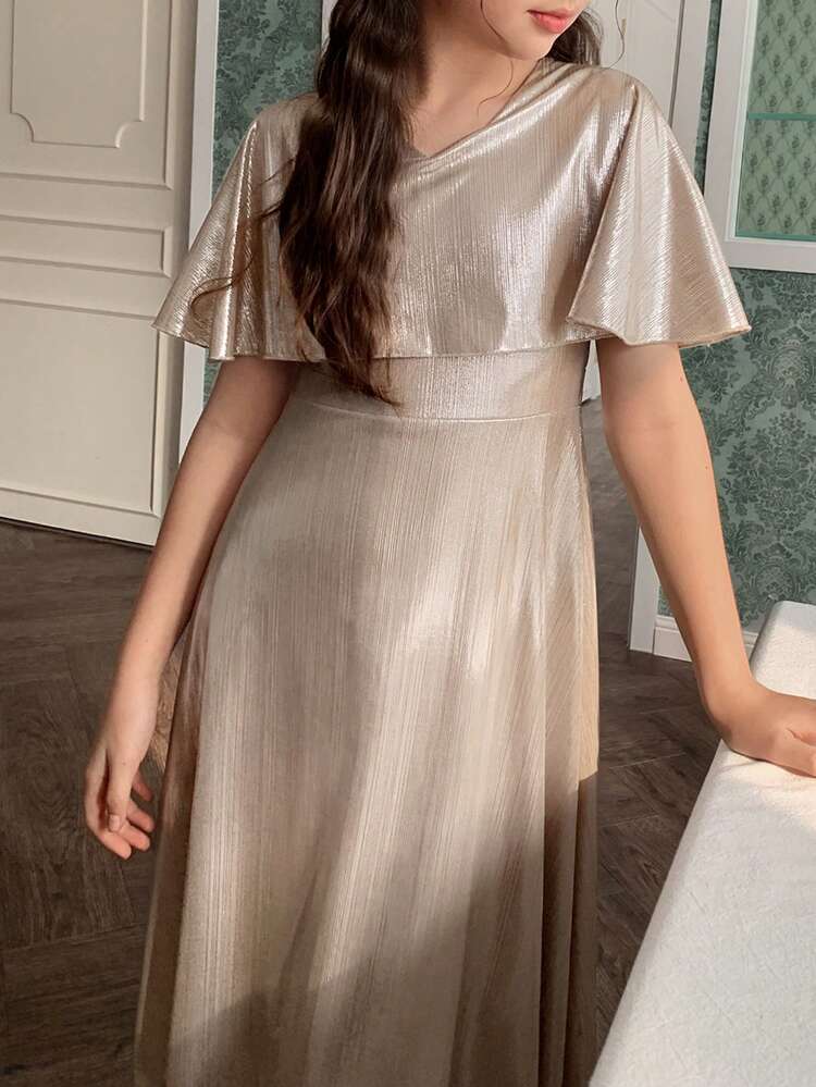 Tween Girls' Solid Color V-Neck Mid-Length Dress Summer