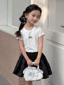 DAZY Girls Toddler Knit Crew Neck Bow Print Short Sleeve Casual T-Shirt - White - View 7