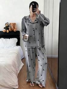 Napfluff CURVE Napfluff CURVE Plus Size Women Mushroom Collar Striped Heart Print Pajama Set - Multicolor - View 6