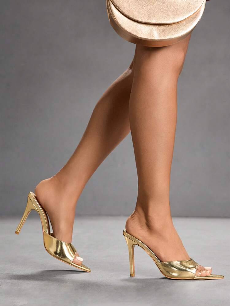 CUCCOO SZL Women's Pointed Toe Solid Color Casual Comfortable High Heel Sandals, Versatile For Daily Wear In Summer For Christmas - Gold - View 8