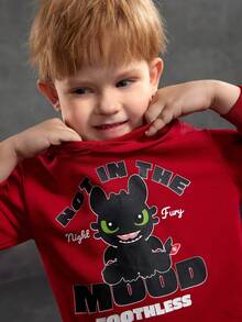 SHEIN How to Train Your Dragon Young Boy Casual Cute Cartoon Slogan Print Sweatshirt, Suitable For Daily Wear, Autumn/Spring - Red - View 4