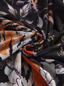 ROMWE J-Fashion Rok Wanita Jala Belahan Samping Motif Jepang Vintage - Hitam - View 3