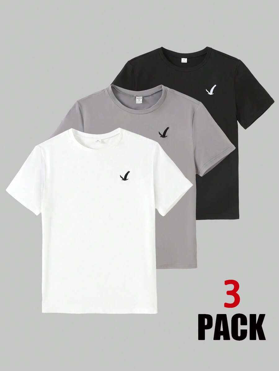 Vacaura 3pcs/Set Teenage Boys' Casual All-Match Versatile Short Sleeve T-Shirts, Suitable For Daily Commute, Leisure, And School Wear - Multicolor - View 1