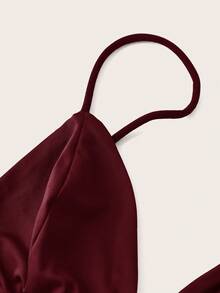 SHEIN BASICS 2pcs Set Casual Solid Color Cropped Camisole & Round Neck Loose Cropped Short Sleeve T-Shirt/Summer - Burgundy - View 4