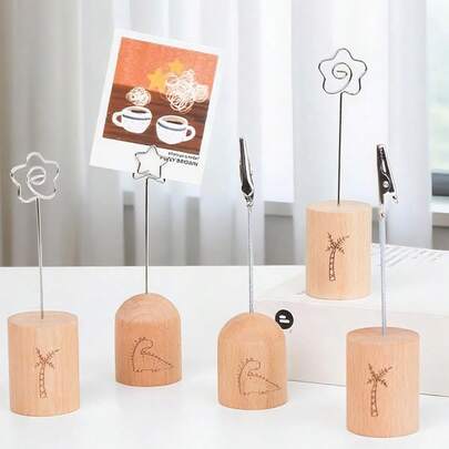 Madebyblanc 1pc Wooden Note Holders, Creative Card Holders, Cute And Simple Photo Holders, Message Note Holders, Desktop Decorative Items, Suitable For Bedrooms, Studies, And Offices
