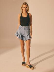 Aralina Women's Casual Elegant Chic Luxury Peplum Hem Denim Mini Skirt Perfect For Summer And Beach And Party - Light Wash - View 7
