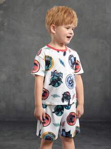 SHEIN How to Train Your Dragon Young Boy Summer Casual Dragon Print Short Sleeve T-Shirt And Shorts Set - White - View 5
