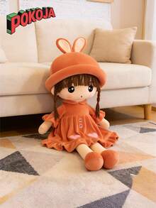 POKOJA LAND 1 件装女孩毛绒玩具，可爱兔耳朵帽子，连衣裙娃娃，红粉紫三色可选，卡通抱枕毛绒玩具，生日礼物，房间装饰，春夏皆宜 - 彩色 - 查看 4
