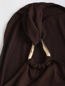 Sweetra Women's Sexy Bodycon Double Hem Short Dress - Brown - View 4