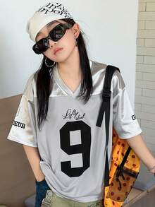 Dazy Kids Áo thun thể thao tay ngắn cổ chữ V cho bé gái tuổi teen, thích hợp mùa xuân hè. - Bạc - Xem 7