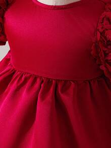 SHEIN Babygirl Cute & Elegant Red Floral Mesh Short Sleeve Dress - Multicolor - View 5