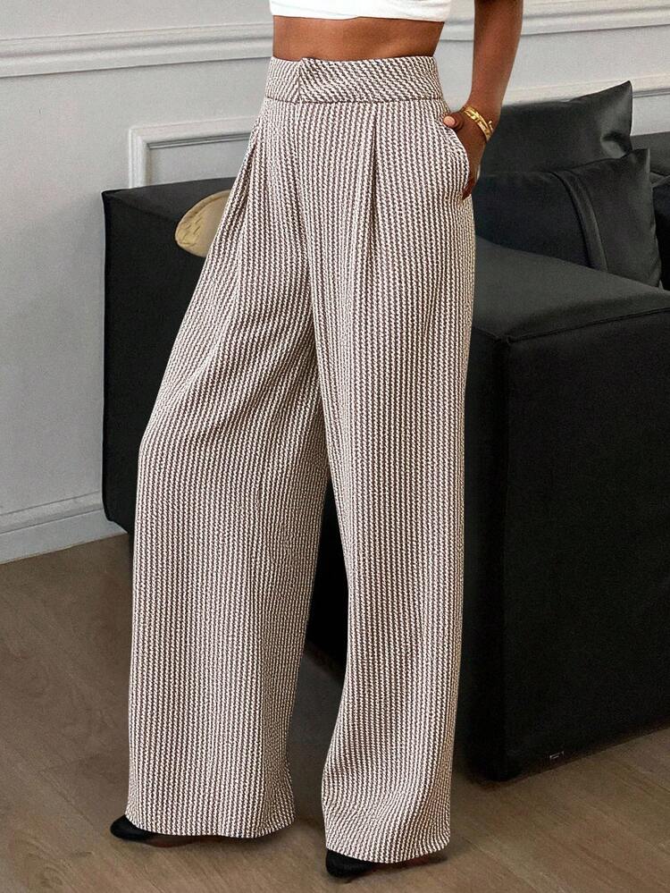 Women's Casual Striped Print Loose Wide Leg Pants With Side Pockets, Suitable For Vacation, Daily Wear, And Commuting