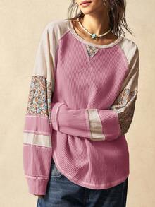 Bohemela Áo kiểu nữ dáng rộng, cổ tròn, tay dài, phối nhiều mảnh vải, chất liệu dệt kim, thích hợp cho nữ. - Hồng - Xem 1