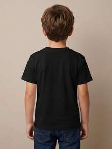 Playera para niño estilo urbano con estampado de cómic algodón suave corte holgado manga corta verano uso escolar y al aire libre playera - Negro - Ver 3