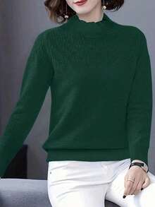 EMERY ROSE Women's Fashionable Casual Blue Turtleneck Sweater - Dark Green - View 3