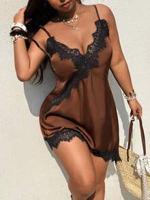 Sunnyshic New Sexy V-Neck Sleeveless Asymmetric Lace Slip Dress, Spring/Summer