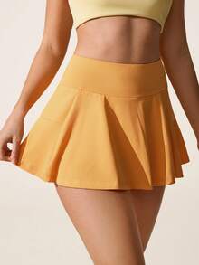 CourtClass Women's Solid Color Minimalist Casual Sports Skirt Swim Skort Yellow Tennis Skirt High Waist Skort Women Skorts - Yellow - View 3