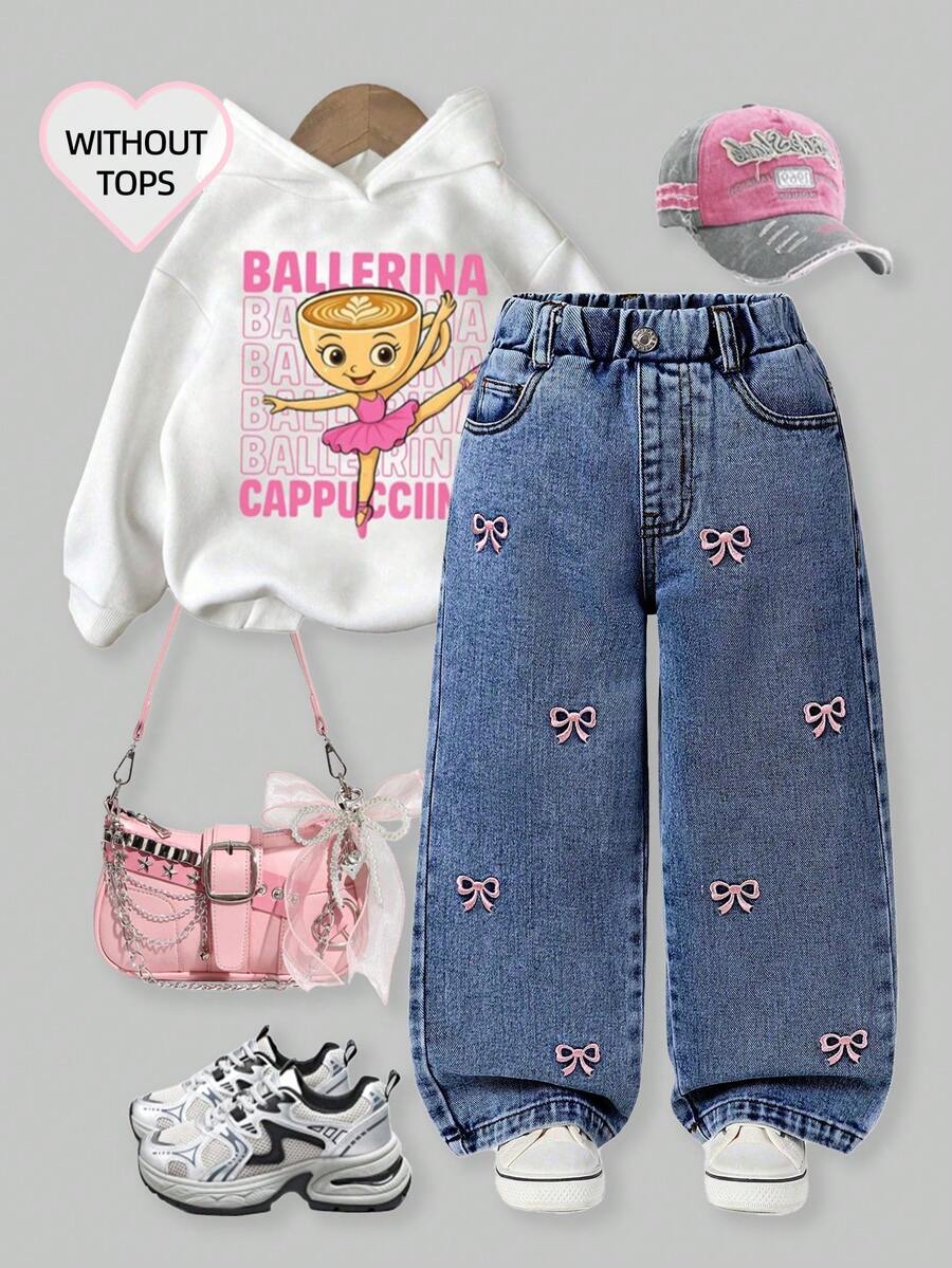 ChillGRL Young Girl Fashion Snowflake Washed Distressed Embroidered Flare Jeans - Dark Wash - View 1