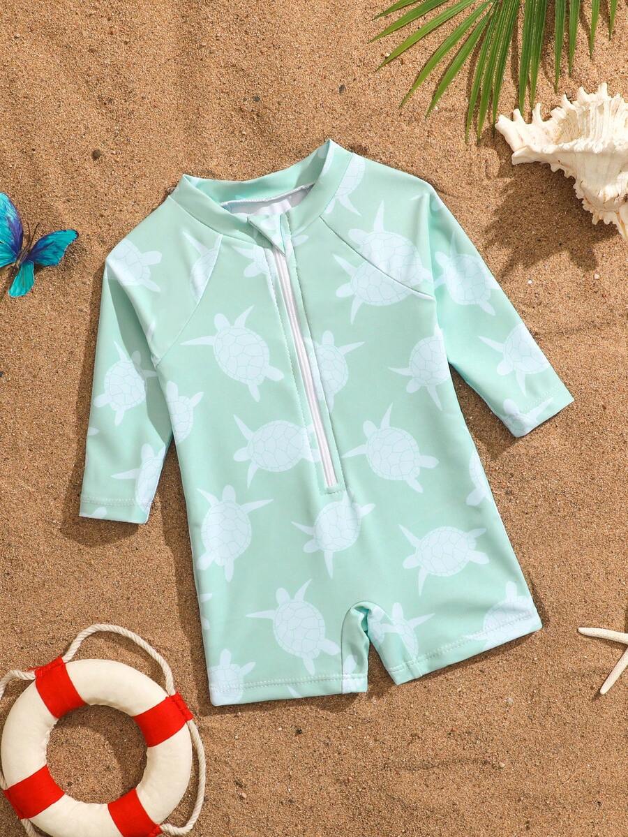 SHEIN Newborn/Infant Boys' Zipper Rash Guard Swimsuit, Summer Beach Vacation Outfit Infant Rash Guard Swimsuit Baby Boy Rash Guard Baby One Piece Swimsuit Ocean Baby Clothes Baby Boy Swimsuit Long Sleeve Swimsuit With A Small Sea Turtle Pattern Baby Swimsuit Set Long Sleeve Baby Beach Clothes Baby Boy Swimsuit Zipper Long Sleeve Baby Swimsuit Baby Swimwear Baby Boy Rash Guard Baby One Piece Swimsuit Long Sleeve