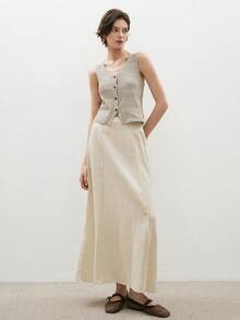 ATUI Studio 2025 秋季新款女士西部旅行欧美风通勤短款 V 领针织羊毛钩编背心，外出上衣，商务休闲女装，西部风女装，锐舞派对 - 卡其色 - 查看 2