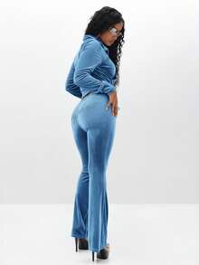 BABYPHAT Velour Track Jacket With Rhinestone Script Logo And Full Zip Front For Casual Loungewear - Baby Blue - View 7