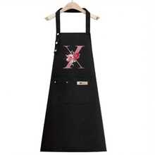 1PC Alphabet Series Black Base With Colorful Letters And Holographic Flower Pattern Cute Heart Print Apron, Perfect For Parties And Weddings, Made Of Peach Skin Fabric, Suitable For Kitchen, And Home Use – Unique Initial Letter Meaning Style. - Multicolor - View 10