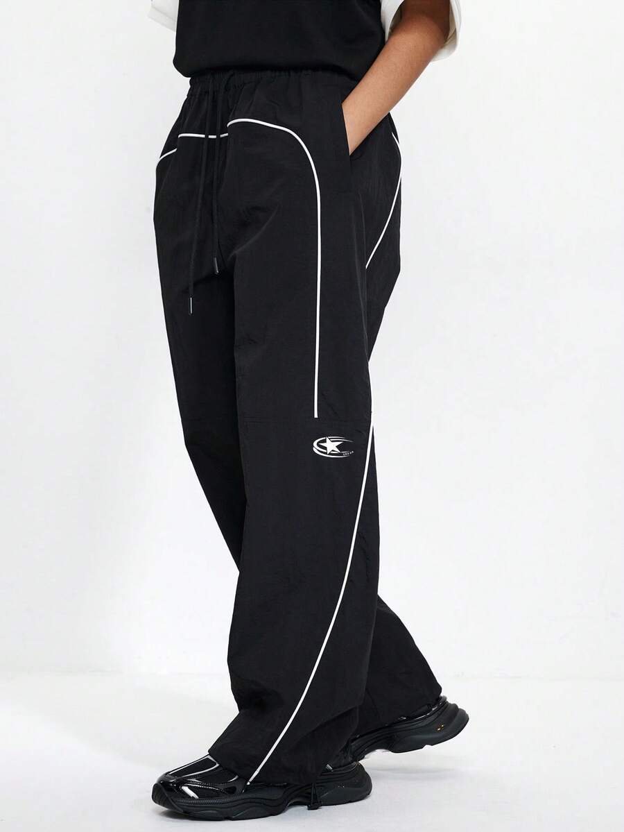 Gym Rark Men's Casual Striped & Printed Design Comfortable Straight Leg Sweatpants, Suitable For Autumn/Winter Sweat Pants - Black - View 1
