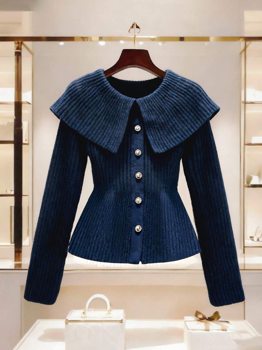 GlowEve Women's Fashionable Elegant Ruffle Button Long Sleeve Sweater - Blue - View 1