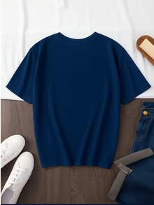 Camiseta para mujer de 100% algodón, suave y cómoda de manga corta y cuello redondo con estampado de moñito moño pequeño de listón rosa - Azul Marino - Ver 3