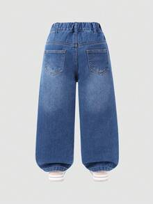 SHEIN ChillGRL 女童/幼儿时尚雪花水洗做旧刺绣喇叭裤 - 藍色 - 查看 8