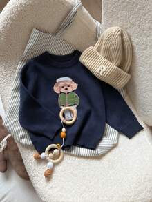 SHEIN Playful Pals Baby Boys Cute Cartoon Bear Round Neck Long Sleeve Regular Knit Sweater, Suitable For Spring, Autumn And Winter Baby Knitwear Baby Boy Sweater Knitted Sweater Baby Jumper Toddler Sweater Baby Clothes Boy Baby Boy Jumper Baby Sweater Sweater For Baby Boy Blueberry Baby Outfit Baby Clothes Fall Sweater Sweater With Dog Print - Royal Blue - View 1