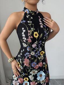 Elenzga Đầm dài nữ thanh lịch mới với họa tiết hoa 3D, phối lưới, họa tiết hoa hồng, thích hợp cho tiệc tùng, ngày Valentine, hẹn hò, họp mặt, lễ hội, năm mới, đám cưới, phù dâu, mùa xuân/hè. - Nhiều màu - Xem 4