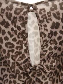 SHEIN Franclia Women's Casual Chic Leopard Print Twist Back T-Shirt, Autumn - Coffee Brown - View 4